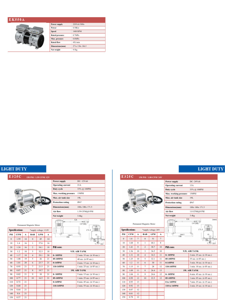 Light Duty Air Compressor Specifications | PDF | Power Supply ...
