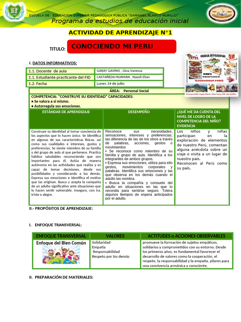 Actividad de Aprendizaje Del 14 | PDF | Educación de la primera ...