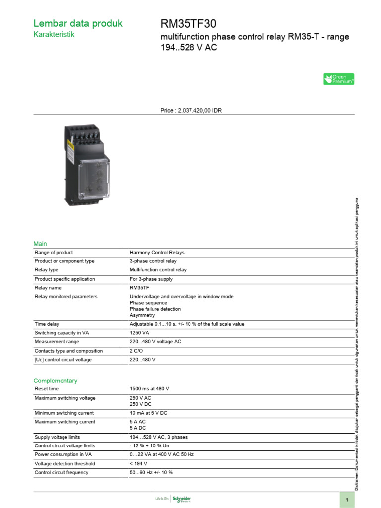 RM35TF30 Multifunction Relay Data Sheet | PDF | Relay | Alternating Current