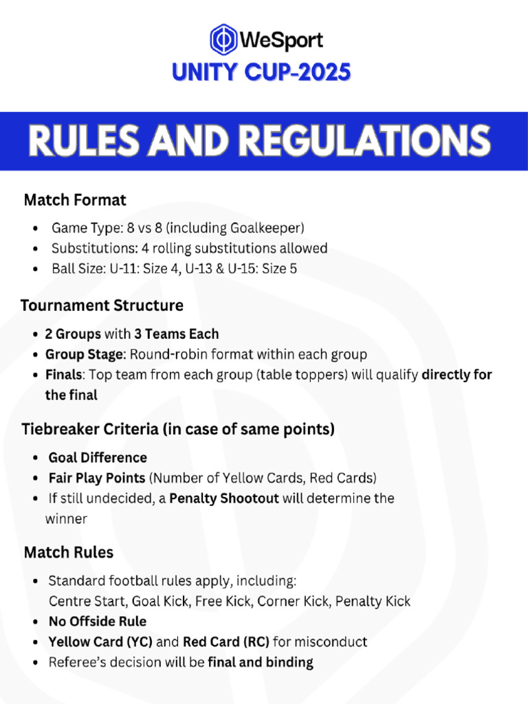 Rules and Regulations - WeSport Unity Cup-2025 | PDF