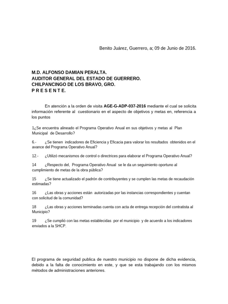 Informe sobre Programa Operativo Anual | PDF
