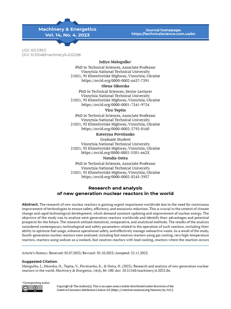 Research and Analysis of New Generation Nuclear | PDF | Nuclear Reactor ...