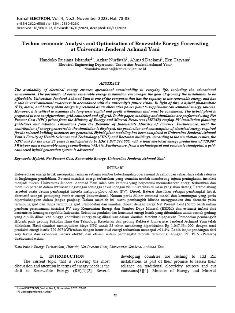 Techno-Economic Analysis and Optimization of Renewable Energy ...