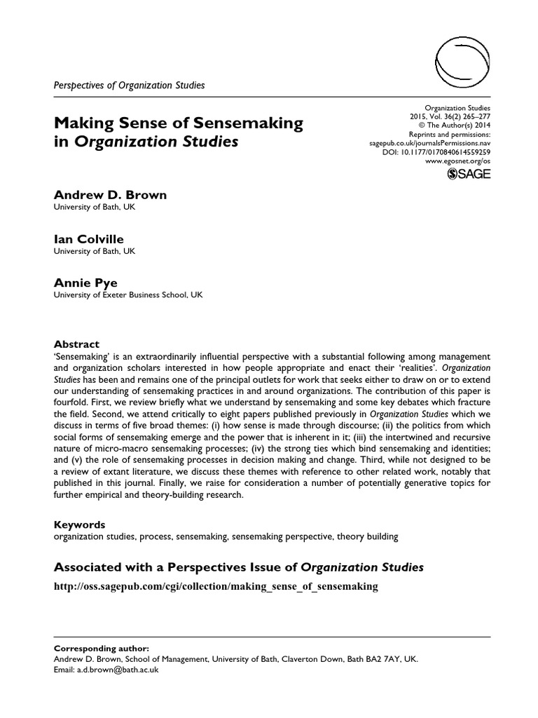 Brown 等 - 2015 - Making Sense of Sensemaking in Organization Stu | PDF ...