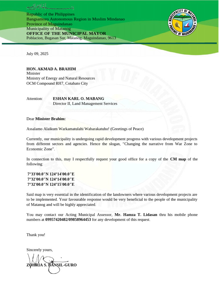 Matanog Mayor's Request for CM Map | PDF
