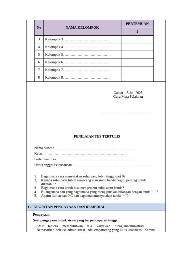 Penilaian Tes Tertulis dan Kegiatan Remedial | PDF