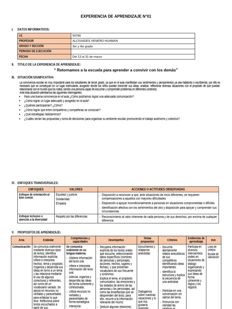 Convivencia Escolar en Tercer Grado | PDF | Aprendizaje | Experiencia