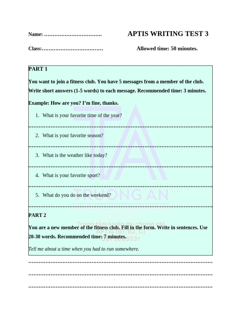 APTIS Fitness Club Writing Test | PDF | Chess Theory | Chess