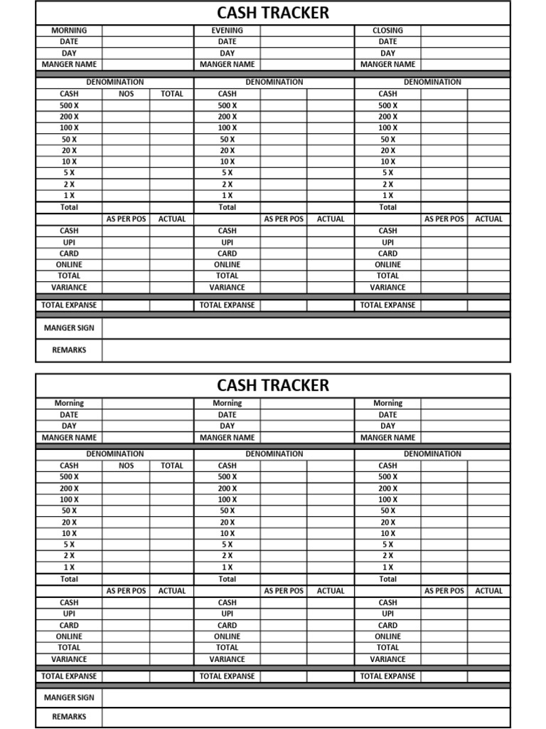 Cash Tracker Book Format | PDF | Payments | Banking Technology