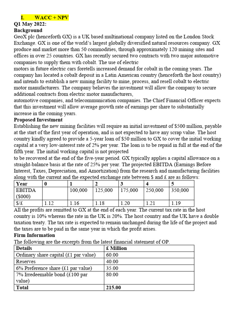 WACC and NPV Analysis for GeoX plc | PDF | Business | Financial Accounting