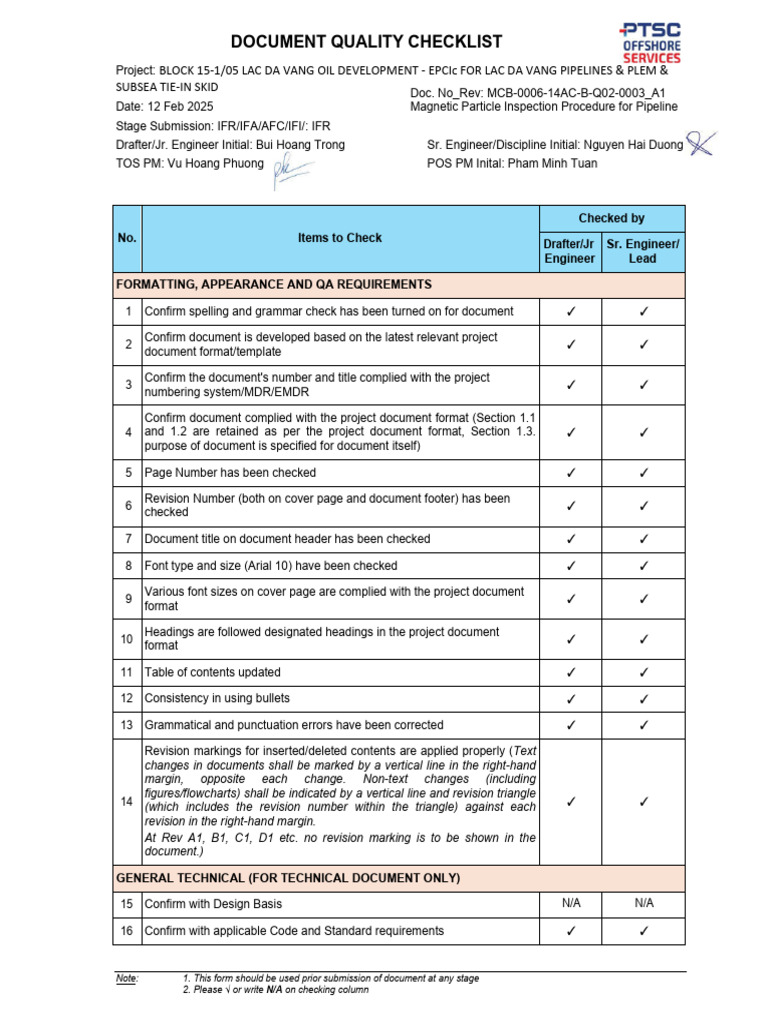 MCB 0006 14AC B Q02 0003 - A1 Document Quality Checklist | PDF