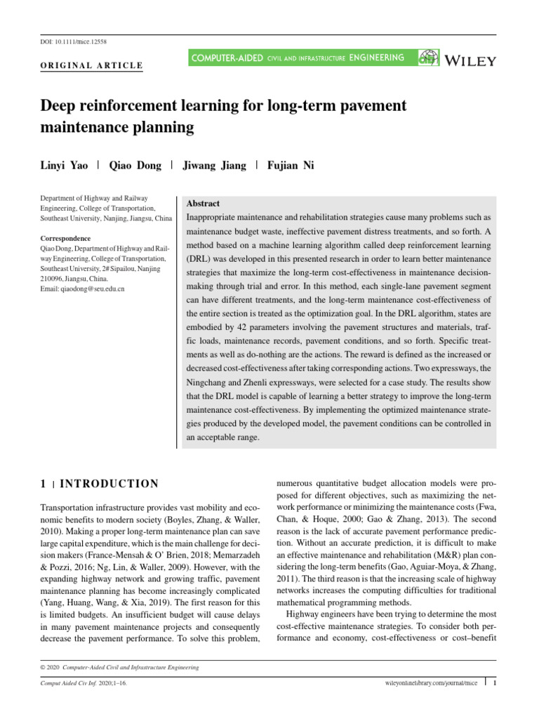 Deep Reinforcement Learning for Pavement Maintenance | PDF | Principal ...