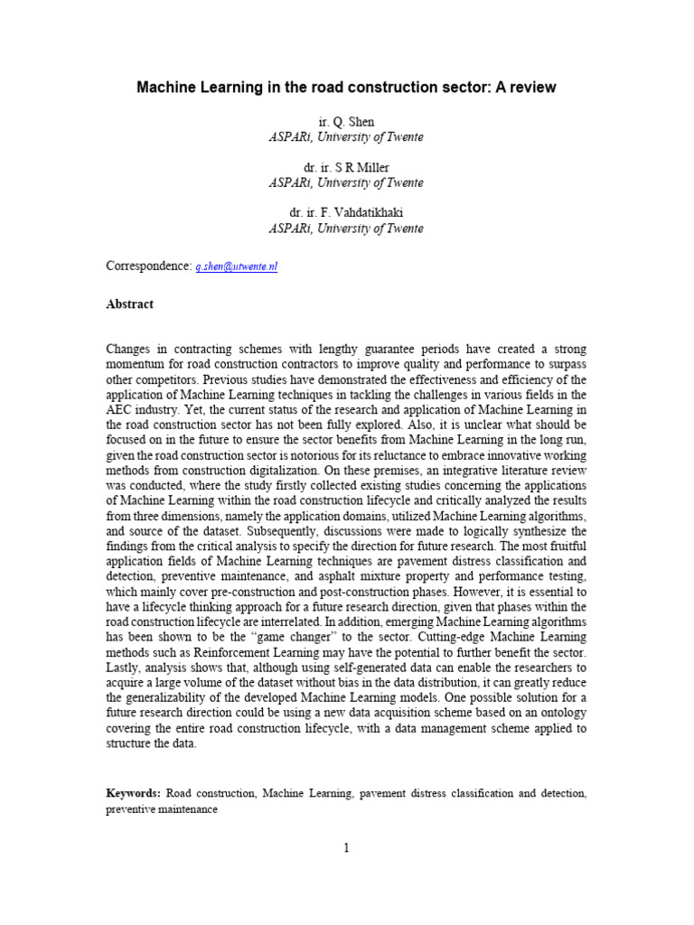 Machine Learning in Road Construction Review | PDF | Machine Learning ...