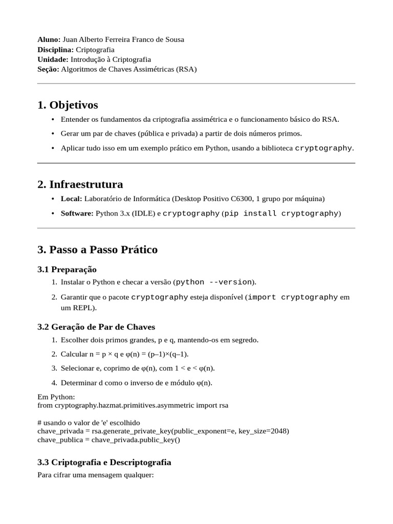 Criptografia RSA: Geração e Aplicação em Python | PDF | Criptografia de ...