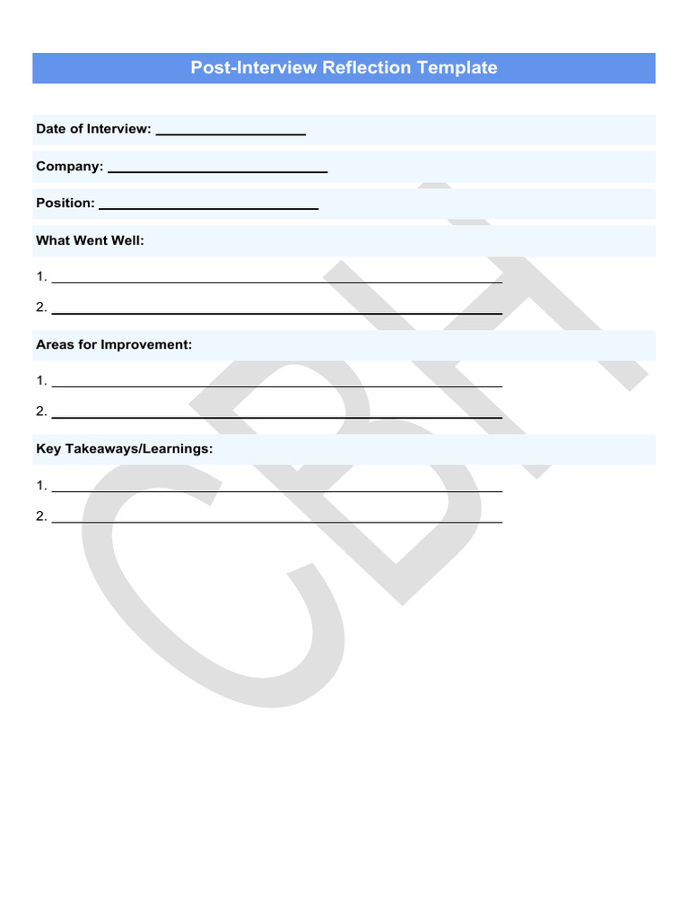 CBH - Post Interview Reflection Template | PDF