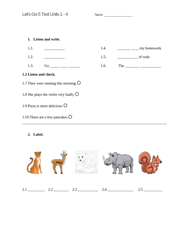 Let’s Go 5 Final Test Units 1-4 | PDF