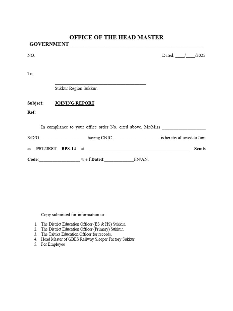 Teacher Joining Report for Sukkur Region | PDF