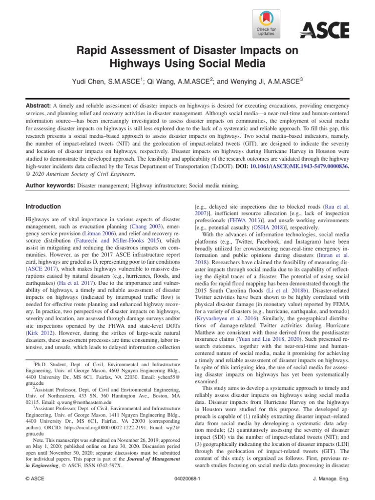 Rapid Assessment of Disaster Impacts On Highways Using Social Media | PDF