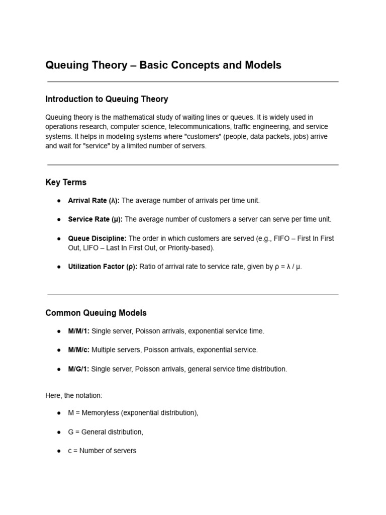 Queuing Theory: Concepts and Models | PDF | Autoregressive Integrated ...