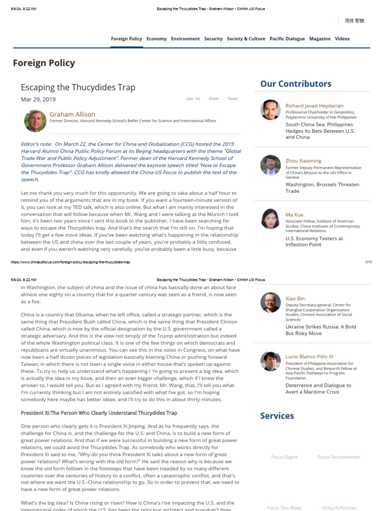 Escaping the Thucydides Trap | PDF | China | World Politics