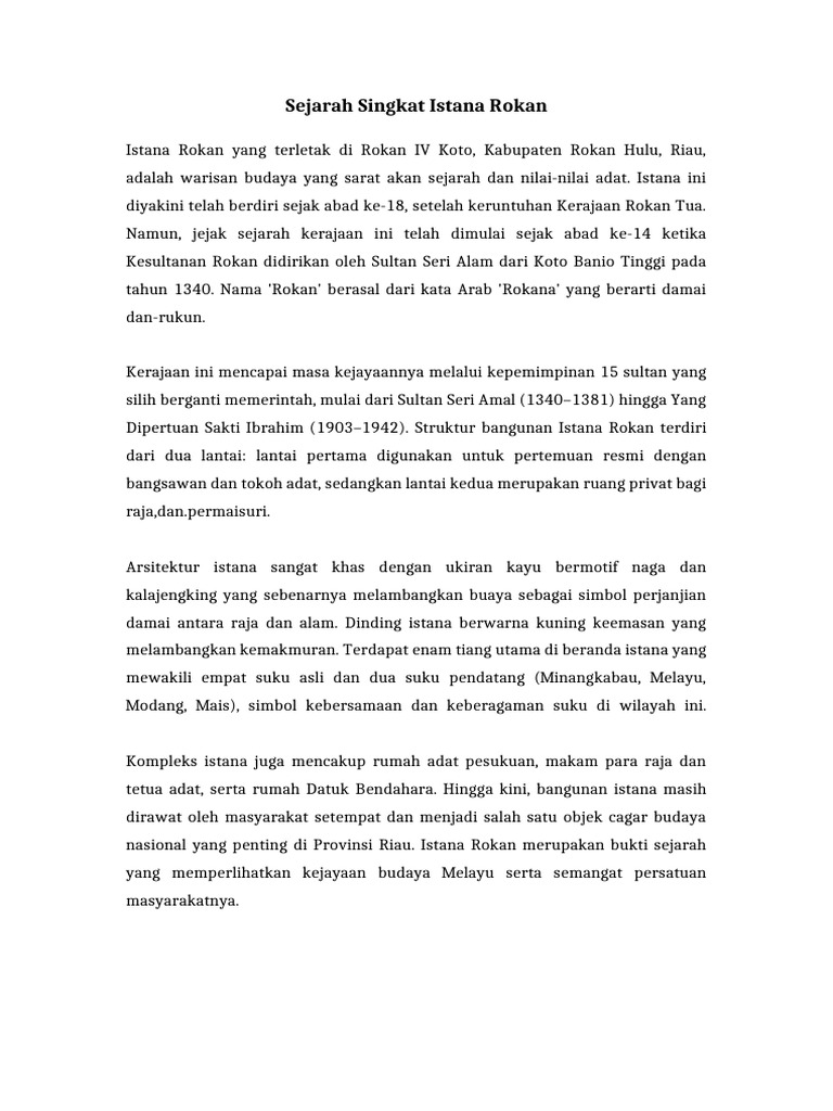 Sejarah Singkat Istana Rokan | PDF