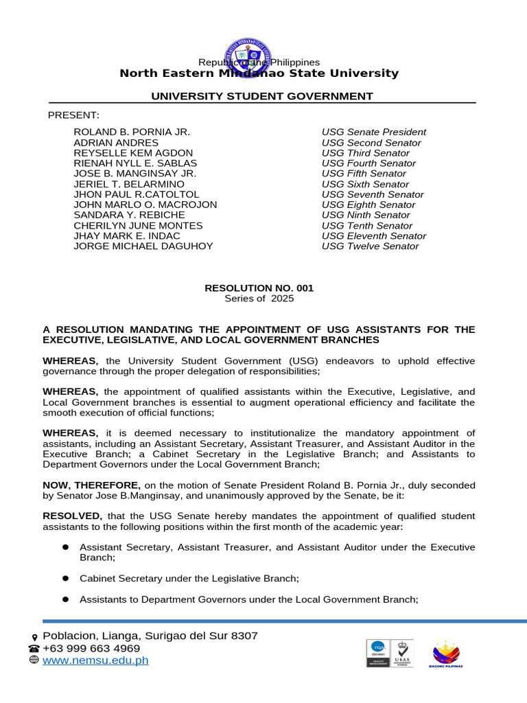 USG Resolutions for Student Governance | PDF | Government