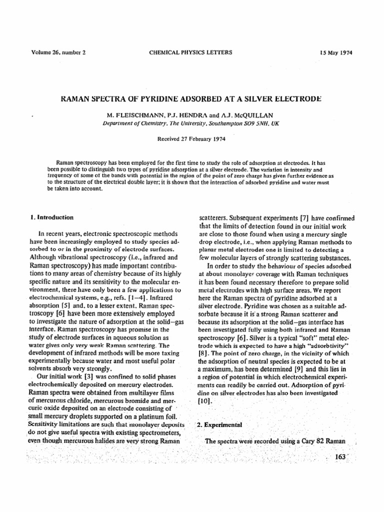 Raman Spectra of Pyridine on Silver | PDF | Raman Spectroscopy | Adsorption