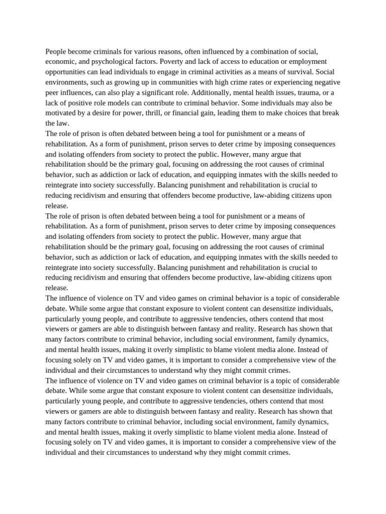 Factors Influencing Criminal Behavior | PDF | Rehabilitation (Penology ...