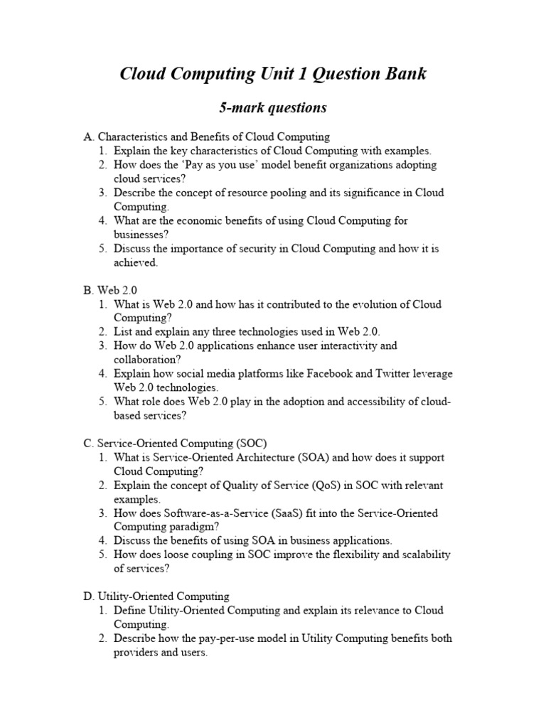 Cloud Computing Question Bank Guide | PDF | Cloud Computing ...