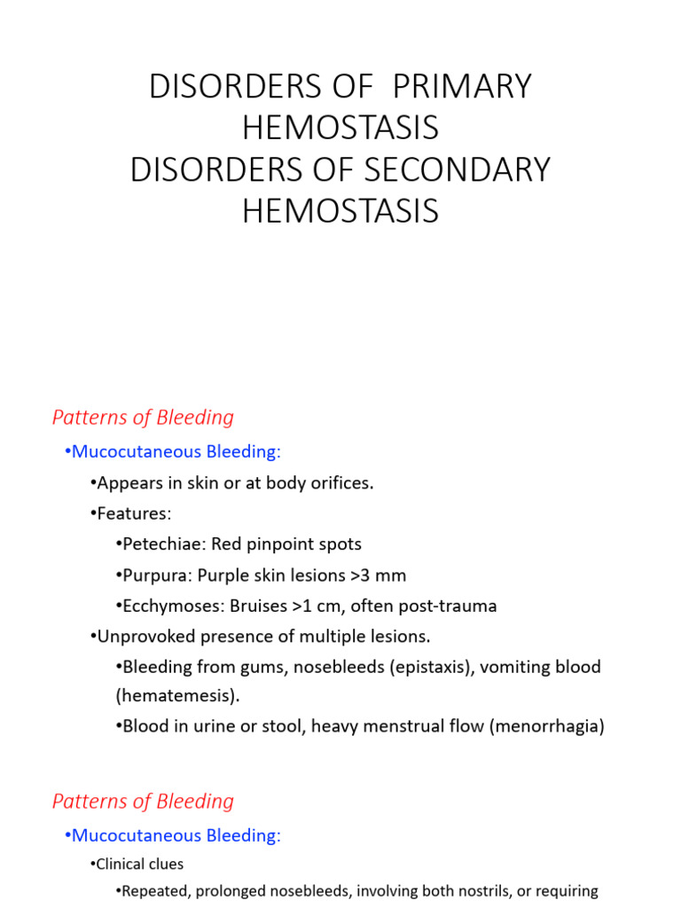 Disorders of Primary Hemostasis | PDF | Bleeding | Hemostasis