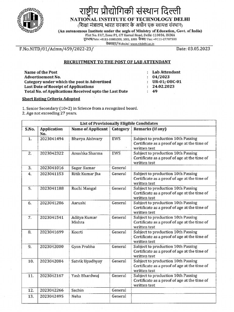 Lab Attendant | PDF