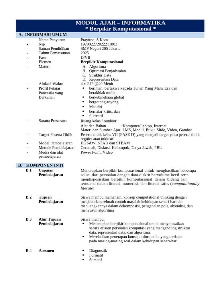 Modul Ajar Informatika Kelas 7 | PDF