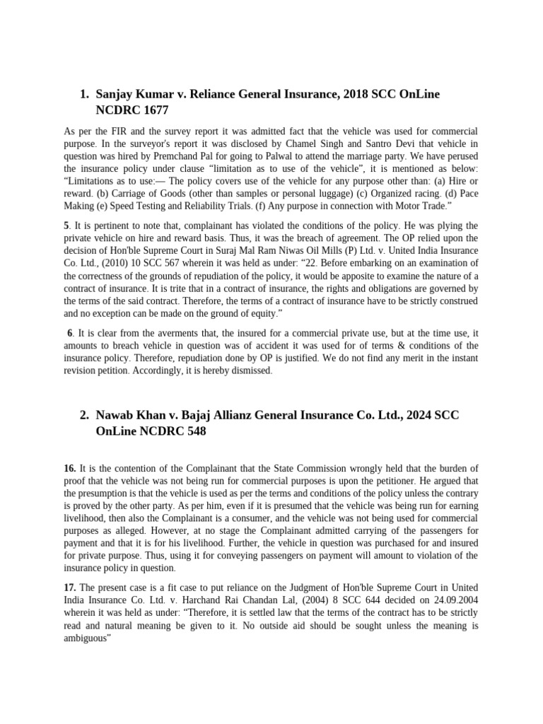 Insurance Cases From NCDRC | PDF | Common Law | Justice