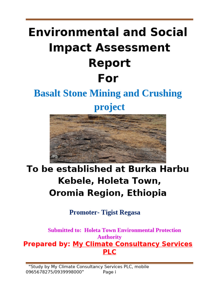 Basalt Mining ESIA Report for Holeta | PDF | Environmental Impact ...