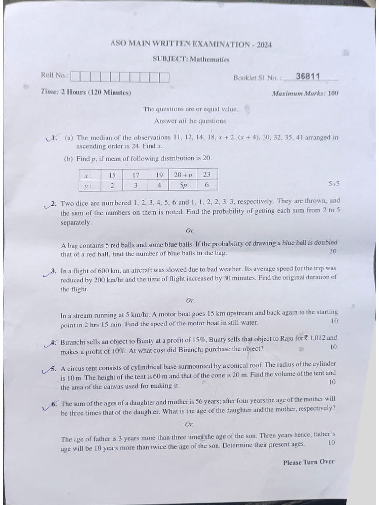 Today's HC Aso Math Paper 2024 | PDF