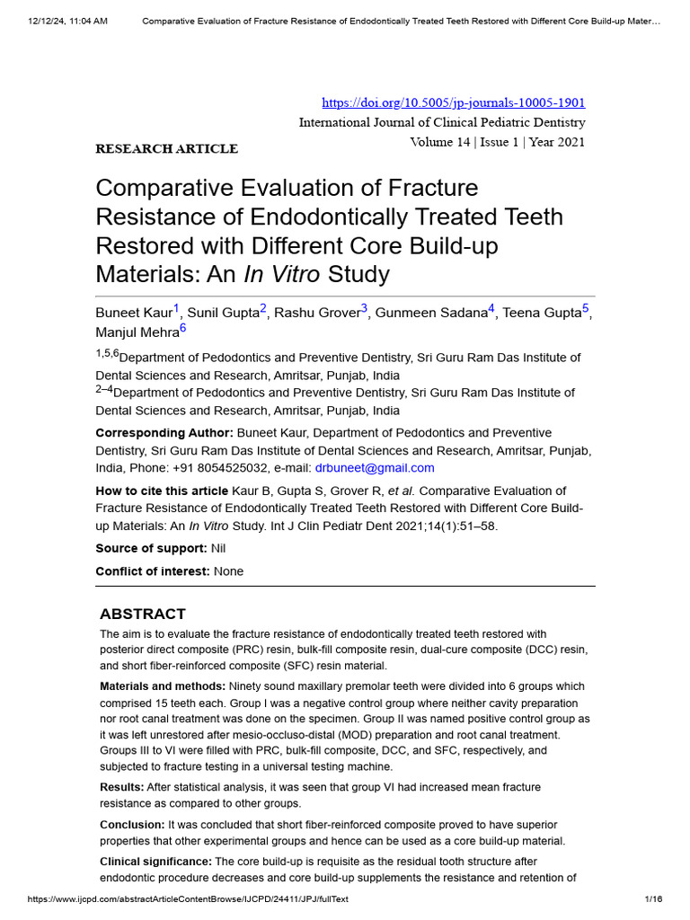 Fracture Resistance of Restored Teeth | PDF | Dental Composite ...