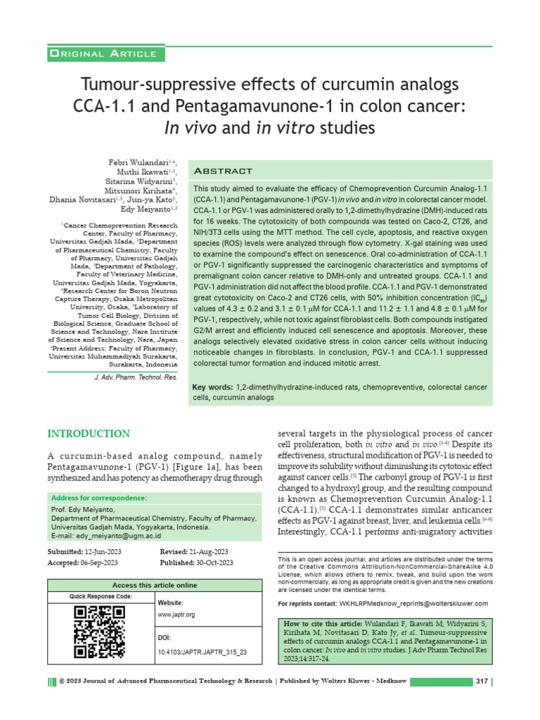 Tumour Suppressive Effects of Curcumin Analogs.7 | PDF | Cancer ...