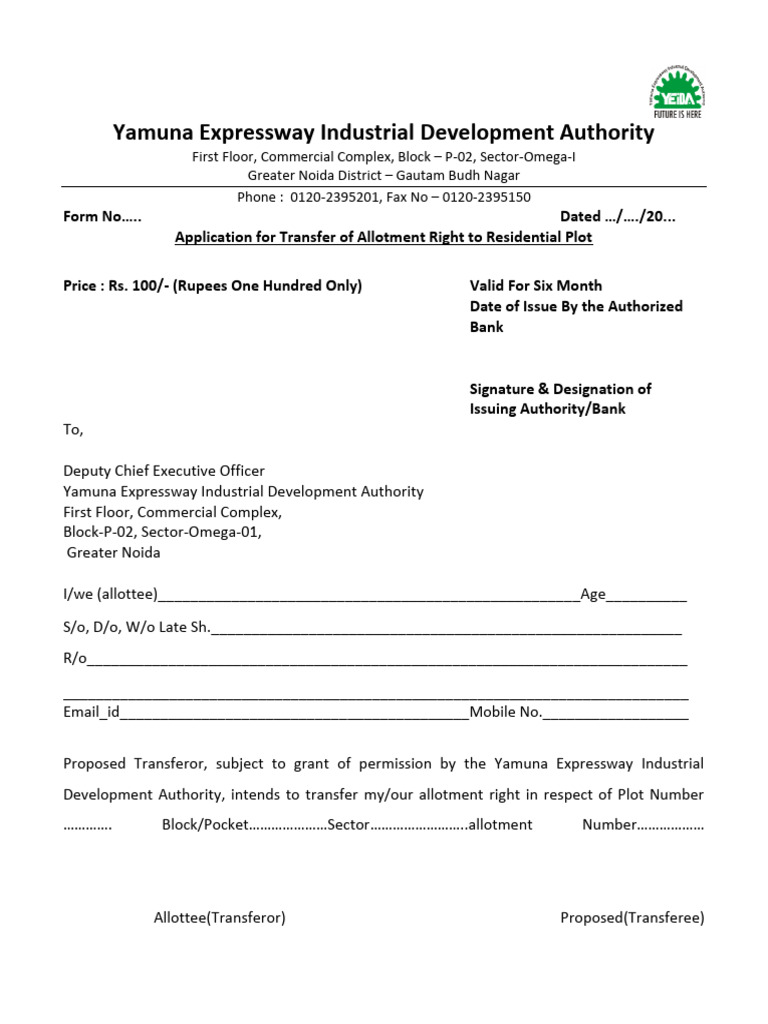 Transfer Application for Plot Allotment | PDF | Lease | Common Law
