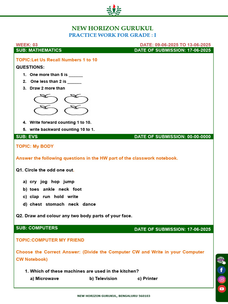 Practice Work Class 1 1749809052 | PDF