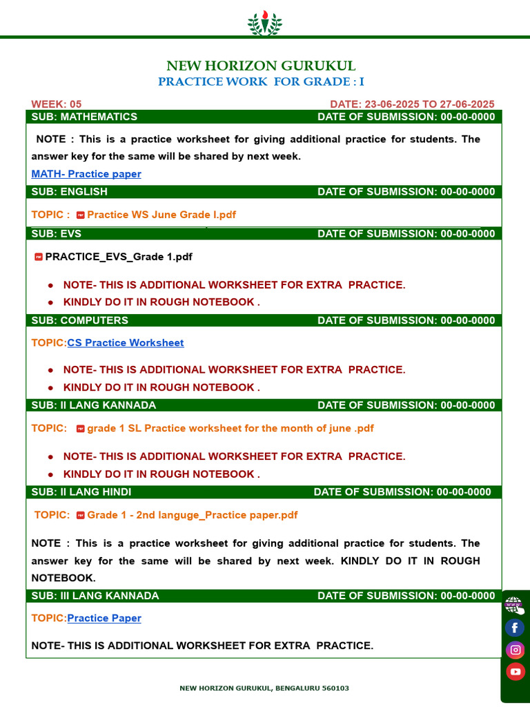 Grade 1 Practice Worksheets June | PDF
