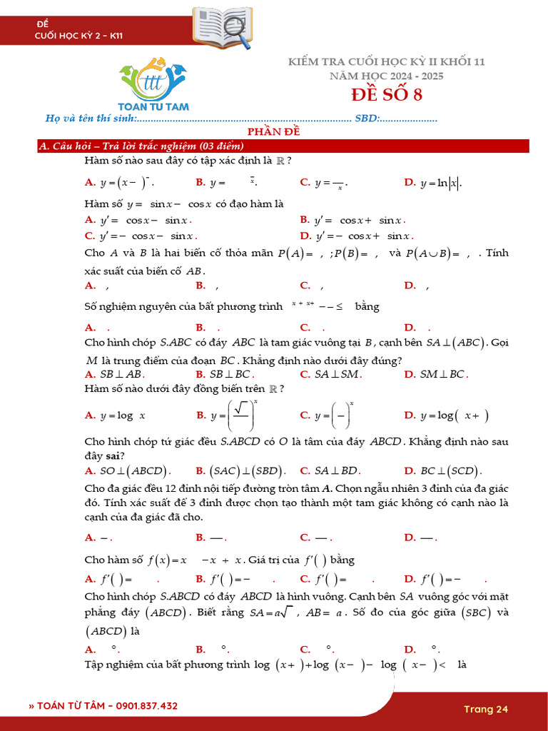 Bo de Kiem Tra Cuoi Ky 2 Toan 11 Knttvcs Nam Hoc 2024 2025 Trang 2 | PDF