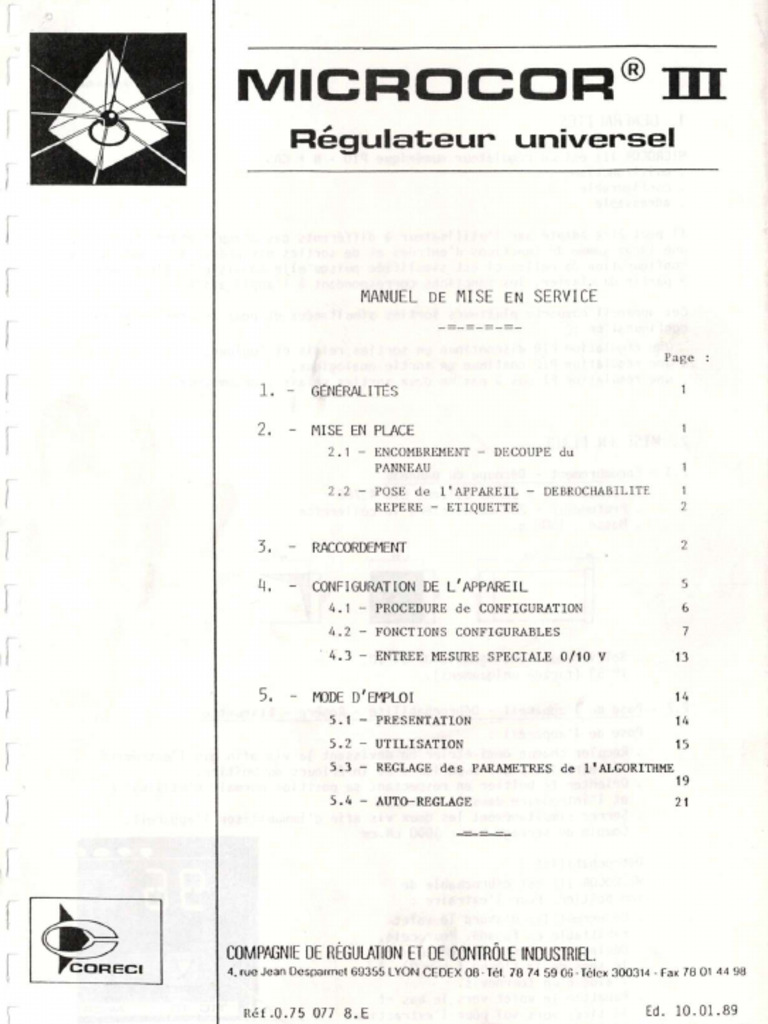 Notice Microcor III Régulateur Universel | PDF