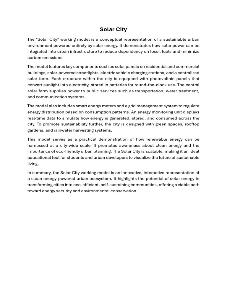 Solar City: A Model for Sustainable Living | PDF