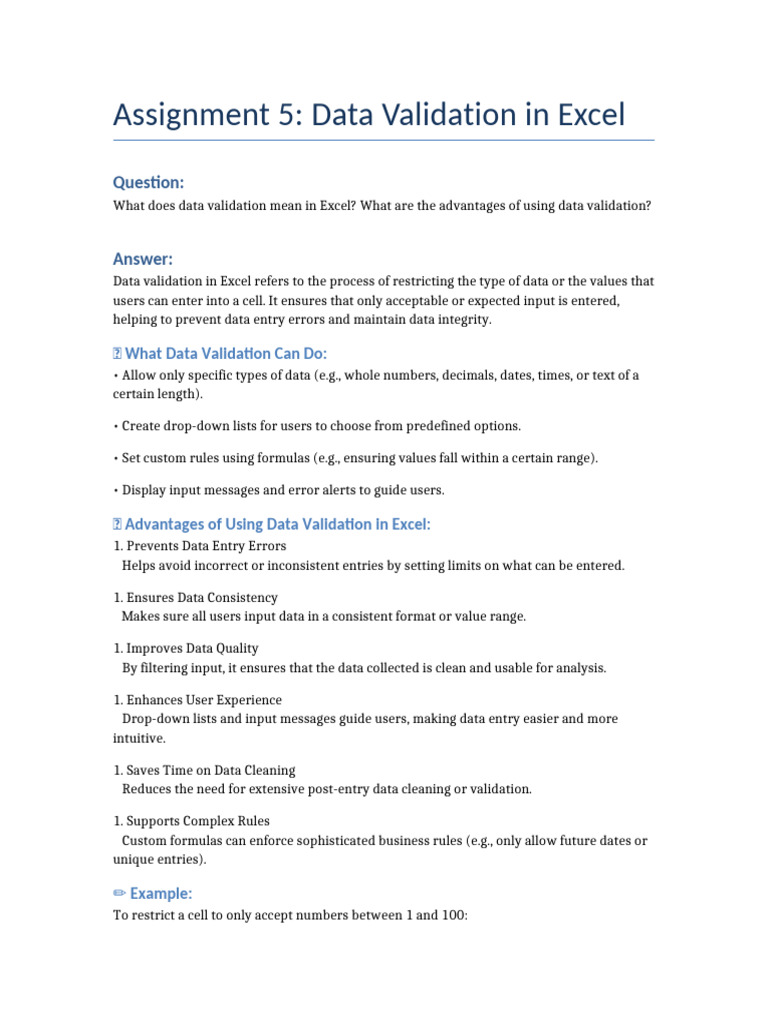 Assignment 5 Data Validation in Excel | PDF | Microsoft Excel ...