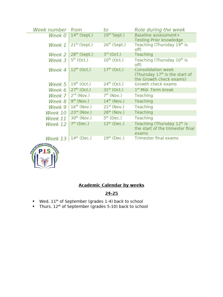 Academic Calendar Weekly Overview | PDF
