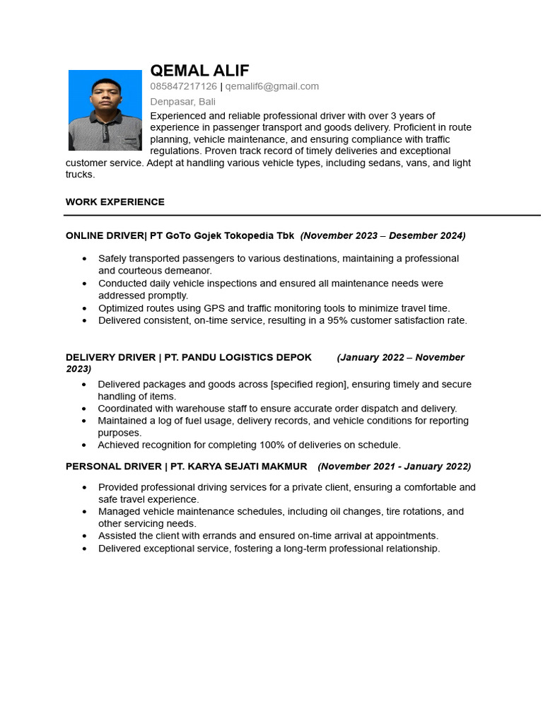 Experienced Driver in Denpasar | PDF | Transport
