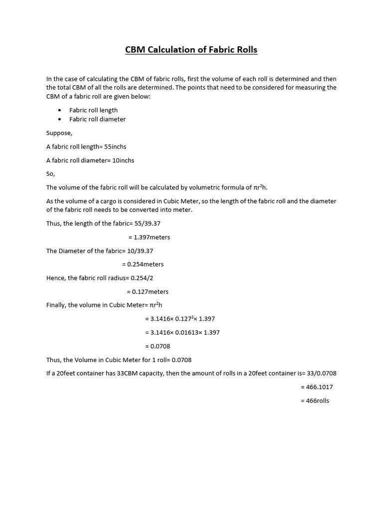 CBM Calculation for Fabric Rolls | PDF