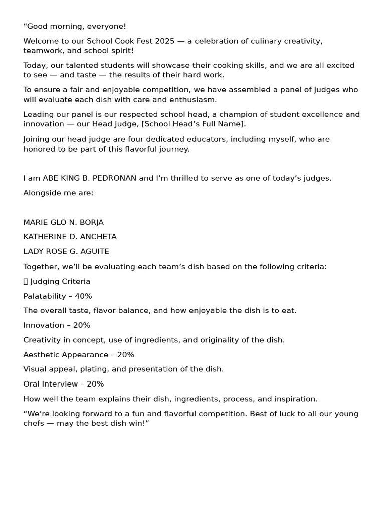 Introduction of Judges for Cook Fest 2025 | PDF | Food And Drink ...