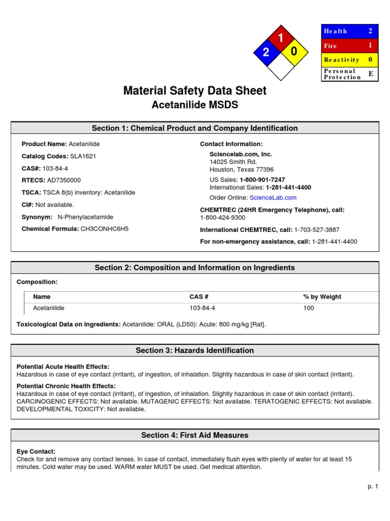 Acetanilide msds Toxicity Personal Protective Equipment