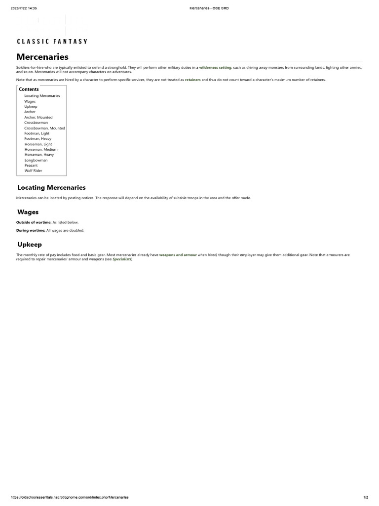 Mercenary Types and Wages Guide | PDF | Mercenary | Military